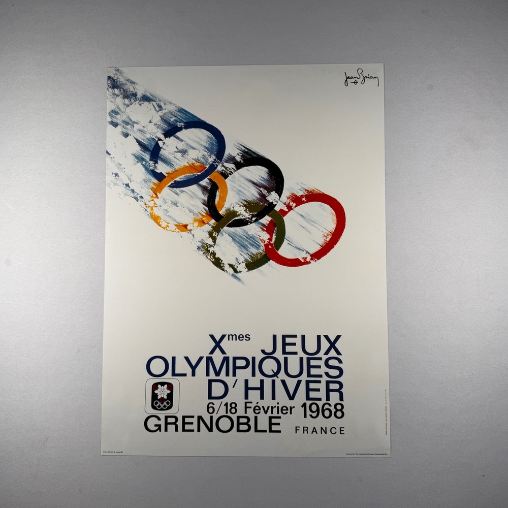 1968 Grenoble Winter Olympics Poster IOC Repro Jean Brian Modernist 13x18